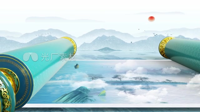 卷轴国潮水墨片头国风古典地产国画中国风