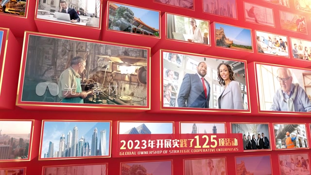 红色党政多图片墙照片展示模板